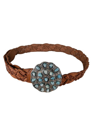 Braided Leather Belt Turquouse & Gem Studded Buckle