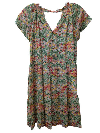 Short Sleeve Floral Print Flare Skirt Buttons