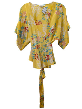 Silk Floral Flutter Sleeve Wrap Top