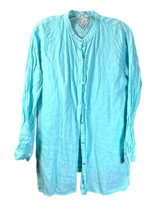 Linen collarless button down