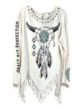 Embroidered cowskul fringed