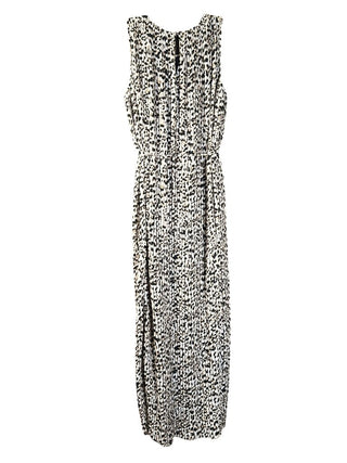 Sleeveless pleated leopard print maxi self belt