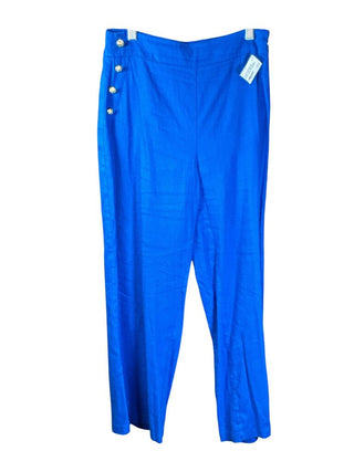 linen blend side zip w/button detial wide leg