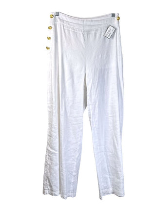 Wide leg linen blend side zip button detail