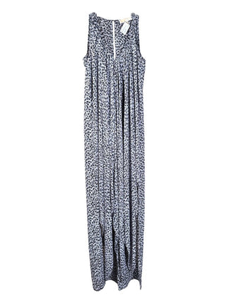 Sleeveless leopard print maxi shark bite hem