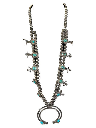 Vintage Sterling Turquoise Squash Blossom Necklace