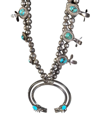 Vintage Sterling Turquoise Squash Blossom Necklace