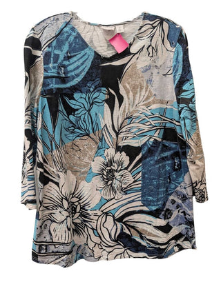 3/4 Sleeve Abstract Floral Drawing Print