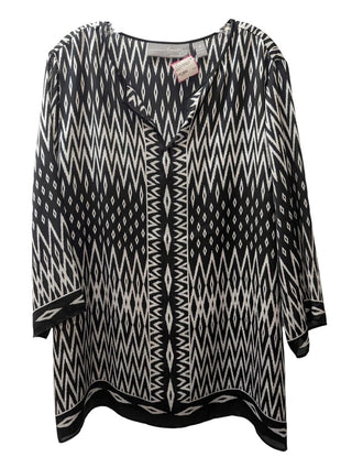 Long Sleeve Zig Zig/Geometric Print Blouse