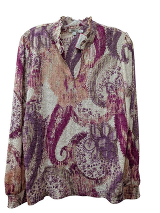 Long Sleeve Abstract Paisley Print Blouse