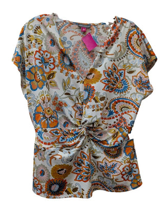 NWT Short Sleeve Paisley & Floral Print Knot Front