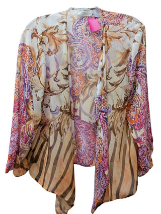 Long Sleeve Sheer Open Front Large Paisley Print