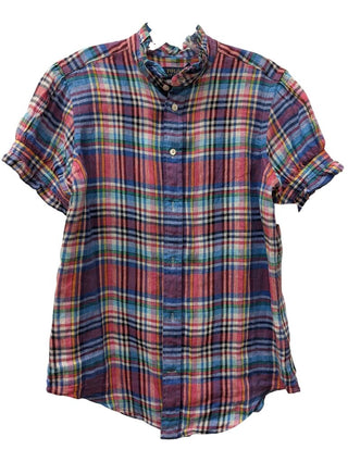 Linen Short Sleeve Plaid Button Up
