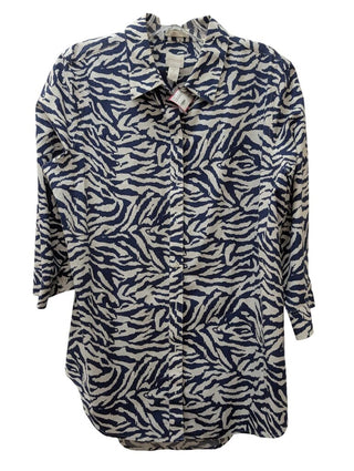 3/4 Sleeve Button Up Zebra Print