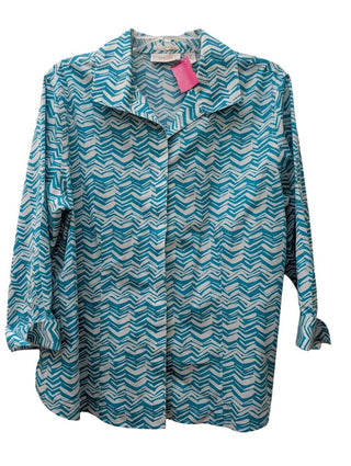 3/4 Sleeve Button Up Zig Zag Print