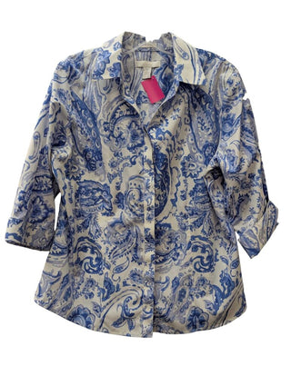 3/4 Sleeve Button Up Watercolor Paisley