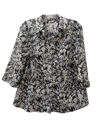 3/4 Sleeve Button Up Abstract Floral