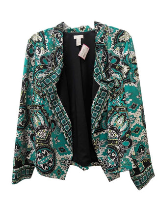 Long Sleeve Open Front Silky Paisley Print