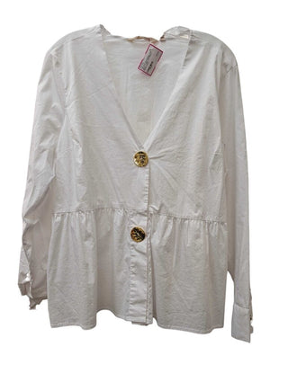 Long Sleeve V Neck Gold Button Blouse