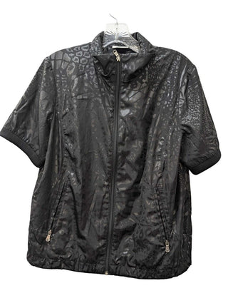 Short Sleeve Zip Up Leopard Sheen