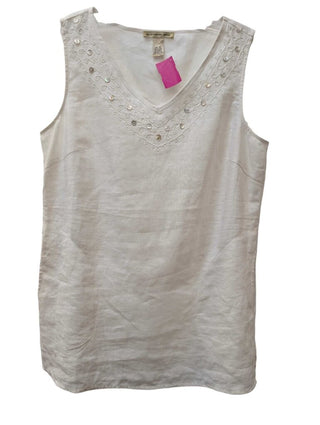 Linen V Neck w/ Neck Button Embellishments
