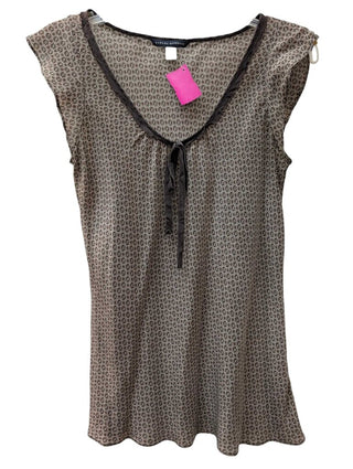 Short Sleeve Silk Geometric Print Blouse