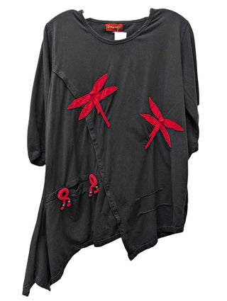 Long Sleeve Asymetrical Top w/ Dragonflies