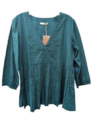 NWT Long Sleeve Deep V Pleated Flounce Blouse