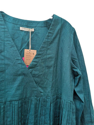 NWT Long Sleeve Deep V Pleated Flounce Blouse