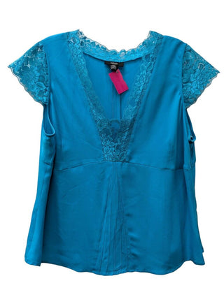 Short Sleeve Lace & Silk V Neck Blouse