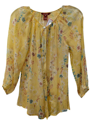 Long Sleeve Floral Sheer Silk Blouse