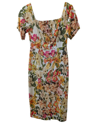 Short Sleeve Floral Button Front Tea Length