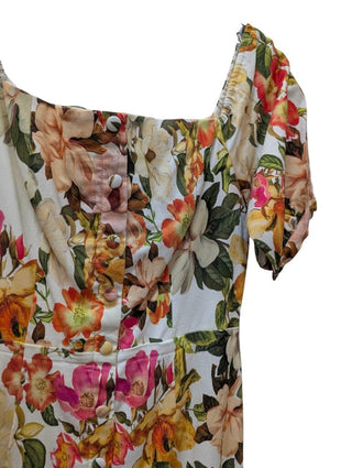Short Sleeve Floral Button Front Tea Length