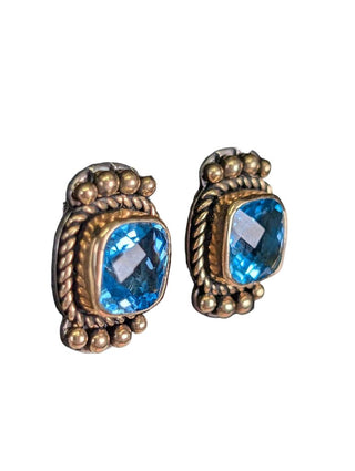 14K Signed Stone Post earrings