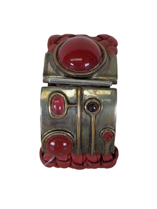 Brass Woven Leather Resin Stone Cuff