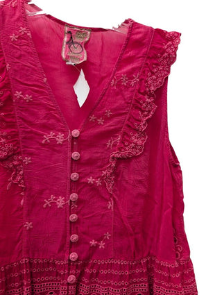 Embroidered Eyelet Ruffled Button Down Blouse