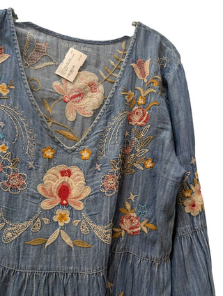 Long Sleeve Floral Embroidery Denim Dress