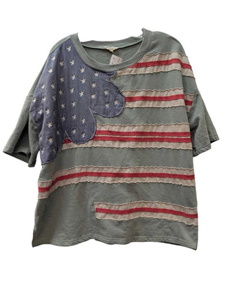 Short Sleeve American Flag Patch Sweatshirt