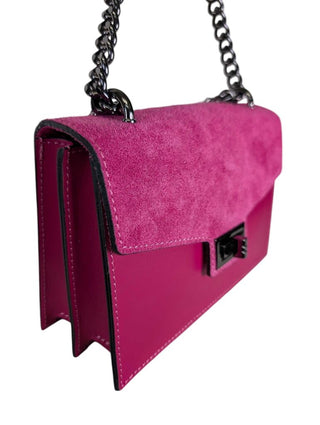 Suede & Leather Crossbody Gunmetal Chain