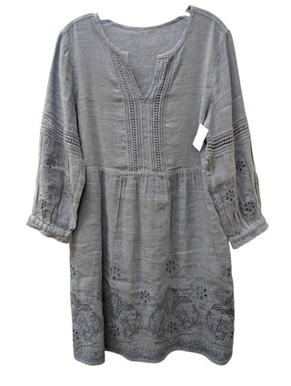 Long Sleeve Lined Flounce Dress Eyelet Embroidery