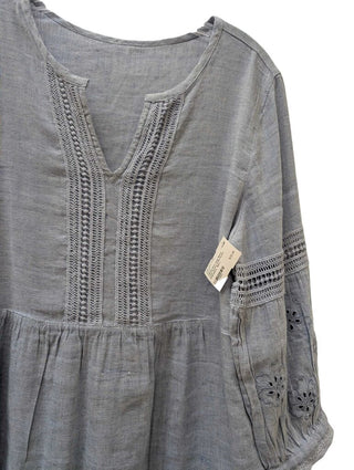 Long Sleeve Lined Flounce Dress Eyelet Embroidery