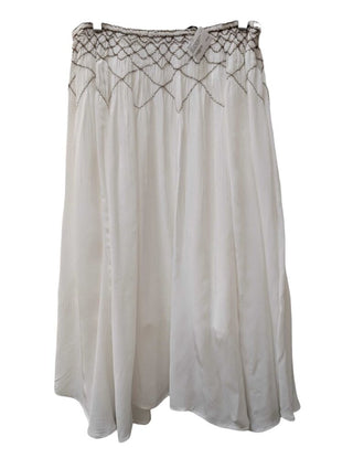 Below Knee Flare Skirt Brown Embroidered