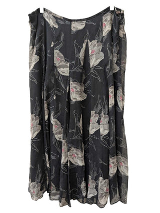Silk Gray/Pink Floral Midi Skirt
