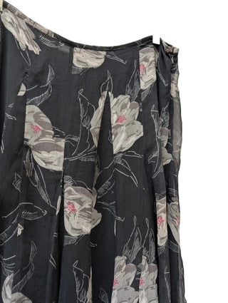 Silk Gray/Pink Floral Midi Skirt
