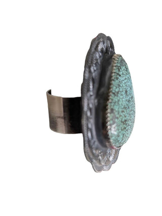 SS Signed Tawney W Turq Ring w/etched edges
