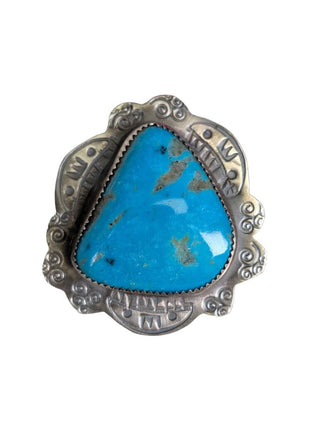 SS Signed Tawney W Turq Ring w/etched edges
