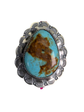 SS Signed Tawney W Turq Ring w/etched edges