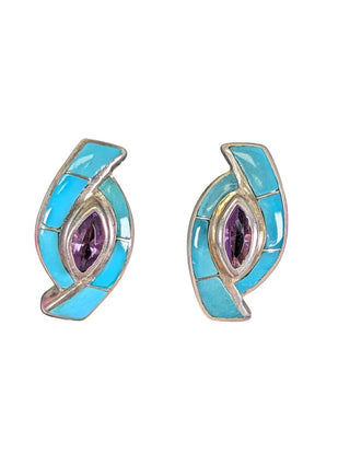SS Turquoise Inlay w/amethyst Post Earrings