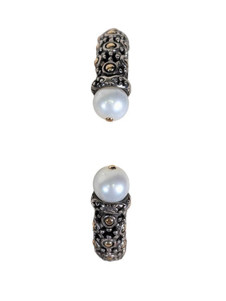 18K Artisan Style Cuff Bracelet w/ Double Pearls
