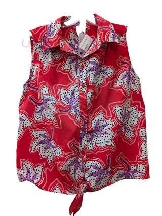 Sleeveless Button Up Abstract Floral Print